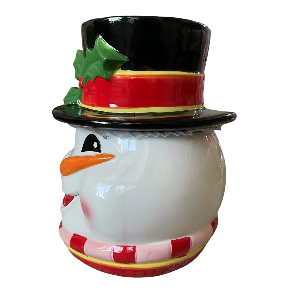 Christmas Cookie Jar Ceramic Snowman with Top Hat Lid Festive Kitchen Decor New